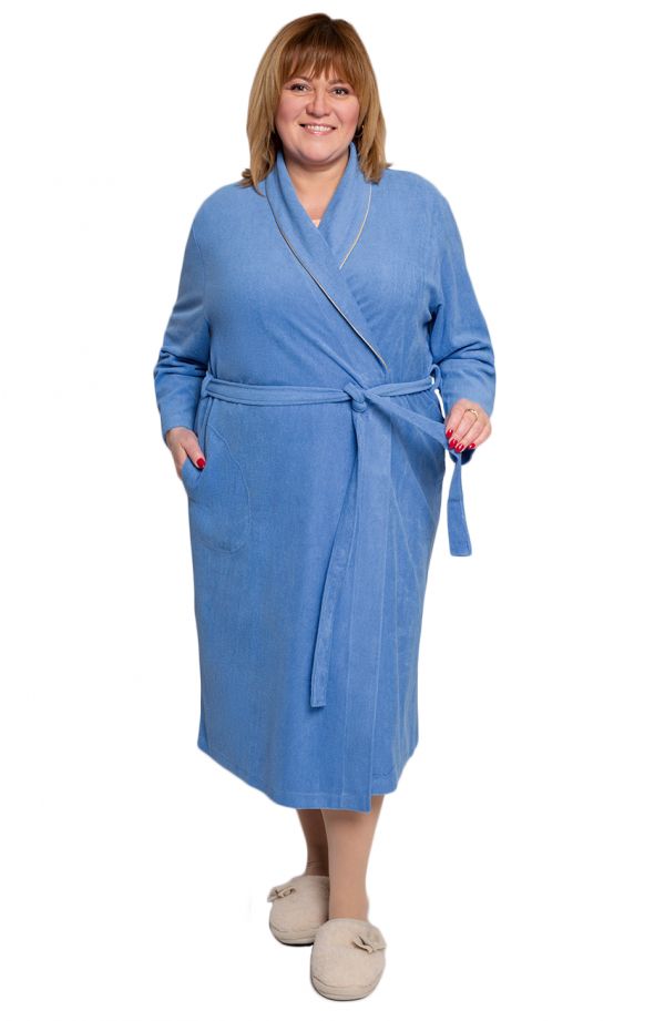 Blauer gestrickter Bademantel mit Taschen