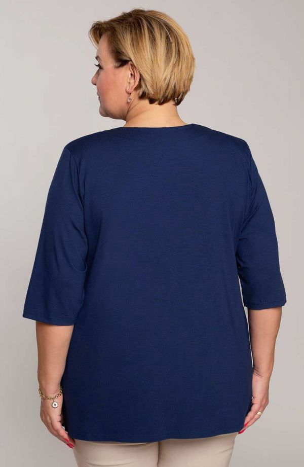 Glatte marineblaue Bluse mit V-Ausschnitt