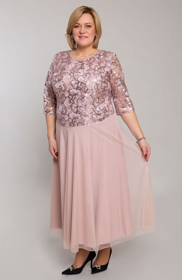 Rosa Kleid mit Paillettenspitze
