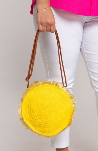Runde gelbe Handtasche mit Quasten