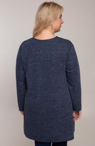 Marineblauer langer Pullover mit silbernen Fäden