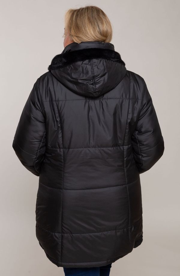 Schwarze warme Jacke mit Kapuze