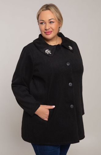 Schwarzer Mantel mit dekorativem Kragen