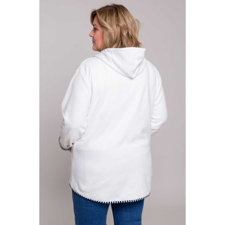 Damska kremowa rozpinana bluza plus size z polaru na wiosnę - z nieodpinanym kapturem | Modne Duże Rozmiary