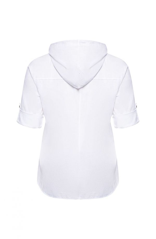 Biała bawełniana bluzka z kapturem - moda xxl