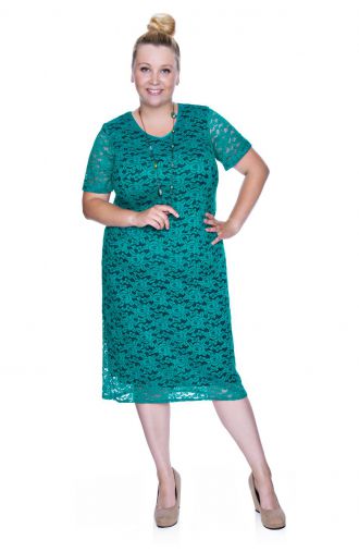 Kurzärmeliges Kleid aus grüner Spitze