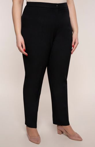 Lniane spodnie damskie plus size w kant w czarnym kolorze