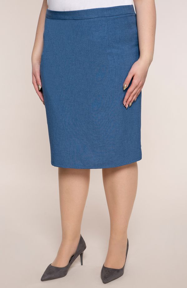 Niebieska klasyczna spódnica z lnu