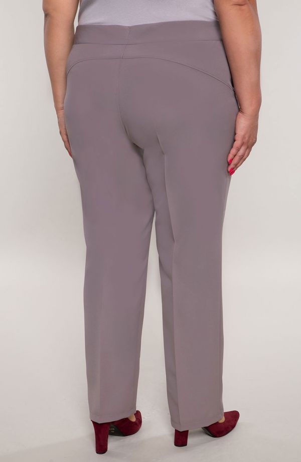 Wizytowe spodnie plus size w kant w jasnoszarym kolorze