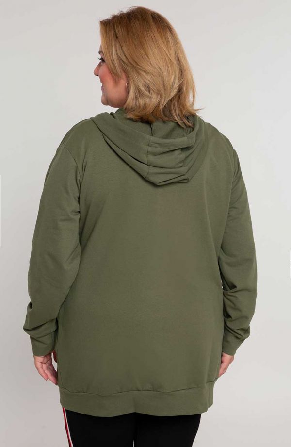 Olivfarbenes Sweatshirt mit Kapuze und Taschen