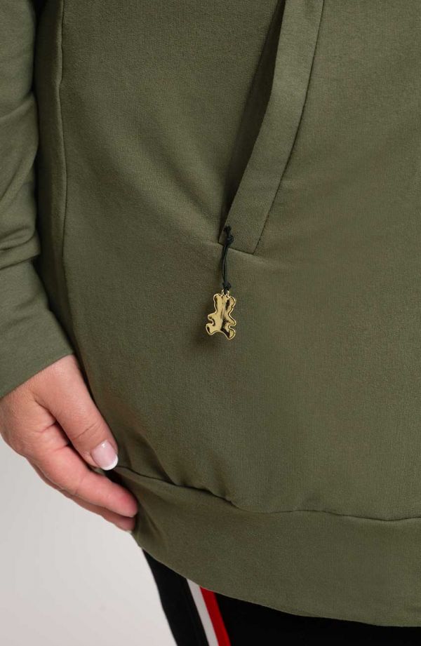 Olivfarbenes Sweatshirt mit Kapuze und Taschen